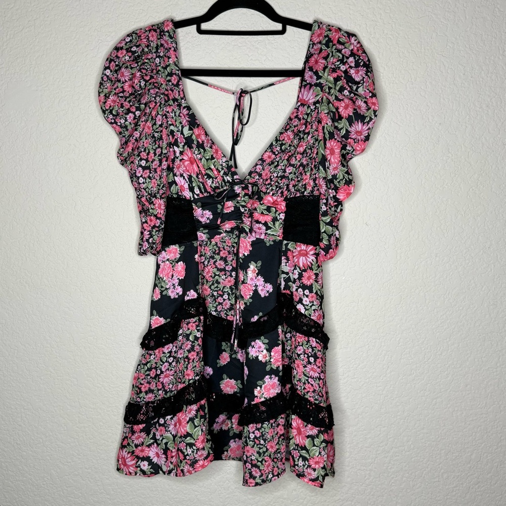 For Love and Lemons Rosalyn Mini Dress in Black Floral - Picture 3 of 5